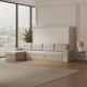 SMARTBett Murphy Bed 140x200 Horizontal M2 (Depth 55cm) White with Corner Sofa Sand grey