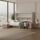 SMARTBett Murphy Bed 140x200 Horizontal M2 (Depth 55cm) White with Corner Sofa Sand grey