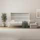 SMARTBett Schrankbett 140x200 Horizontal M2 (Tiefe 55cm) White mit Ecksofa Sandgrau