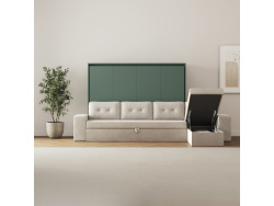 SMARTBett Murphy Bed 140x200 Horizontal M2 (Depth 55cm) Stone Green with Corner Sofa Sand grey