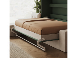 SMARTBett Murphy Bed 140x200 Horizontal M2 (Depth 55cm) Stone Green with Corner Sofa Sand grey