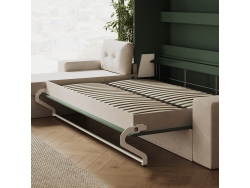 SMARTBett Murphy Bed 140x200 Horizontal M2 (Depth 55cm) Stone Green with Corner Sofa Sand grey