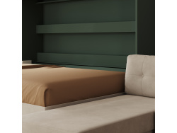 SMARTBett Schrankbett 140x200 Horizontal M2 (Tiefe 55cm) Steingrün mit Ecksofa Sandgrau