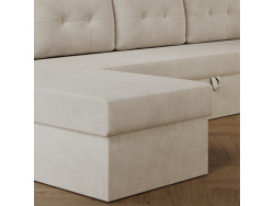 SMARTBett Schrankbett 140x200 Horizontal M2 (Tiefe 55cm) Steingrün mit Ecksofa Sandgrau
