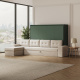 SMARTBett Murphy Bed 140x200 Horizontal M2 (Depth 55cm) Stone Green with Corner Sofa Sand grey