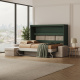 SMARTBett Schrankbett 140x200 Horizontal M2 (Tiefe 55cm) Steingrün mit Ecksofa Sandgrau