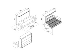 SMARTBett 160x200 Wall Bed Horizontal M2 (Depth 55cm) Anthracite  incl. SOFA Sand  Grey