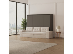 SMARTBett 160x200 Wall Bed Horizontal M2 (Depth 55cm) Anthracite  incl. SOFA Sand  Grey