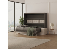 SMARTBett 160x200 Wall Bed Horizontal M2 (Depth 55cm) Anthracite  incl. SOFA Sand  Grey
