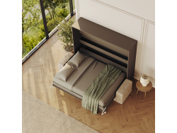 SMARTBett 160x200 Schrankbett Horizontal M2 (Tiefe 55cm) Anthrazit inkl.SOFA Sandgrau