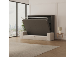 SMARTBett 160x200 Schrankbett Horizontal M2 (Tiefe 55cm) Anthrazit inkl.SOFA Sandgrau