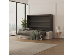 SMARTBett 160x200 Schrankbett Horizontal M2 (Tiefe 55cm) Anthrazit inkl.SOFA Sandgrau