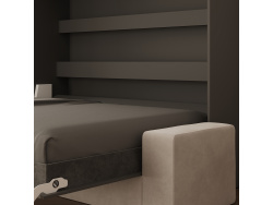 SMARTBett 160x200 Schrankbett Horizontal M2 (Tiefe 55cm) Anthrazit inkl.SOFA Sandgrau