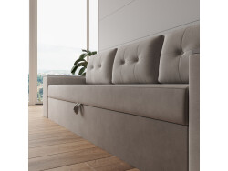 SMARTBett 160x200 Schrankbett Horizontal M2 (Tiefe 55cm) Kaiserbereg Eiche inkl.SOFA Sandgrau Armlehnen 26 cm mit Stauraum