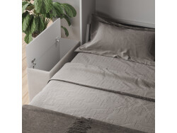 SMARTBett 160x200 Schrankbett Horizontal M2 (Tiefe 55cm) Kaiserbereg Eiche inkl.SOFA Sandgrau Armlehnen 26 cm mit Stauraum