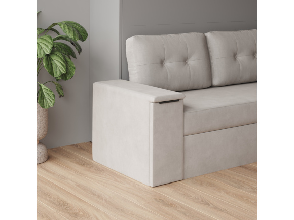 SMARTBett 160x200 Wall Bed Horizontal M2 (Depth 55cm) Kaiserberg  Oak incl. SOFA sand gray Armrests 26 cm with drawers