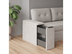 SMARTBett 160x200 Wall Bed Horizontal M2 (Depth 55cm) Kaiserberg  Oak incl. SOFA sand gray Armrests 26 cm with drawers