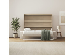 SMARTBett 160x200 Wall Bed Horizontal M2 (Depth 55cm) Kaiserberg  Oak incl. SOFA sand gray Armrests 26 cm with drawers