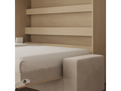 SMARTBett 160x200 Wall Bed Horizontal M2 (Depth 55cm) Kaiserberg  Oak incl. SOFA sand gray Armrests 26 cm with drawers