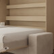 SMARTBett 160x200 Wall Bed Horizontal M2 (Depth 55cm) Kaiserberg  Oak incl. SOFA sand gray Armrests 26 cm with drawers