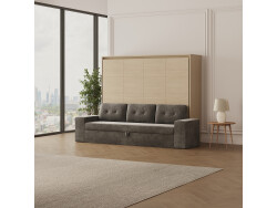 SMARTBett 160x200 Schrankbett Horizontal M2 (Tiefe 55cm) Kaiserbereg Eiche inkl.SOFA Anthrazit Armlehnen 26 cm mit Stauraum