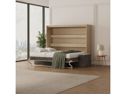 SMARTBett 160x200 Schrankbett Horizontal M2 (Tiefe 55cm) Kaiserbereg Eiche inkl.SOFA Anthrazit Armlehnen 26 cm mit Stauraum