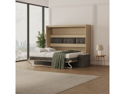 SMARTBett 160x200 Schrankbett Horizontal M2 (Tiefe 55cm) Kaiserbereg Eiche inkl.SOFA Anthrazit Armlehnen 26 cm mit Stauraum