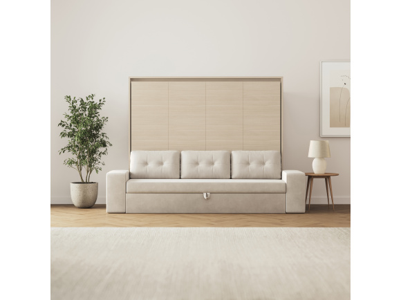 SMARTBett 160x200 Wall Bed Horizontal M2 (Depth 55cm) Kaiserberg  Oak incl. SOFA Sand grey