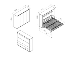 SMARTBett 160x200 Wall Bed Horizontal M2 (Depth 55cm) Kaiserberg  Oak incl. SOFA Sand grey