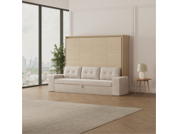 SMARTBett 160x200 Wall Bed Horizontal M2 (Depth 55cm) Kaiserberg  Oak incl. SOFA Sand grey