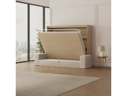 SMARTBett 160x200 Wall Bed Horizontal M2 (Depth 55cm) Kaiserberg  Oak incl. SOFA Sand grey