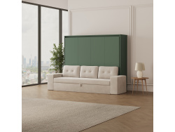 SMARTBett 160x200 Murphy  Bed  incl.Sofa Sand  Grey Horizontal M2 (Depth 55cm)  Stone green