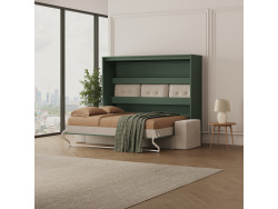 SMARTBett 160x200 Murphy  Bed  incl.Sofa Sand  Grey Horizontal M2 (Depth 55cm)  Stone green