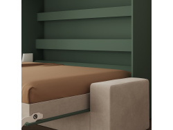 SMARTBett 160x200 Murphy  Bed  incl.Sofa Sand  Grey Horizontal M2 (Depth 55cm)  Stone green