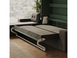 SMARTBett Schrankbett 160x200 Horizontal M2 (Tiefe 55cm) Steingrün mit Ecksofa Anthrazit