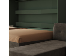 SMARTBett Schrankbett 160x200 Horizontal M2 (Tiefe 55cm) Steingrün mit Ecksofa Anthrazit