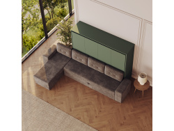 SMARTBett Schrankbett 160x200 Horizontal M2 (Tiefe 55cm) Steingrün mit Ecksofa Anthrazit