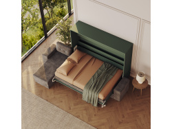 SMARTBett Schrankbett 160x200 Horizontal M2 (Tiefe 55cm) Steingrün mit Ecksofa Anthrazit