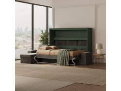 SMARTBett Schrankbett 160x200 Horizontal M2 (Tiefe 55cm) Steingrün mit Ecksofa Anthrazit