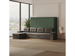 SMARTBett Schrankbett 160x200 Horizontal M2 (Tiefe 55cm) Steingrün mit Ecksofa Anthrazit