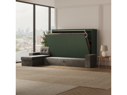 SMARTBett Schrankbett 160x200 Horizontal M2 (Tiefe 55cm) Steingrün mit Ecksofa Anthrazit