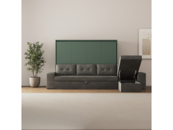 SMARTBett Schrankbett 160x200 Horizontal M2 (Tiefe 55cm) Steingrün mit Ecksofa Anthrazit