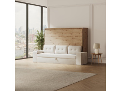 SMARTBett 140x200 Schrankbett Horizontal M2 (Tiefe 55cm) Wildeiche inkl. Sandgrau SOFA