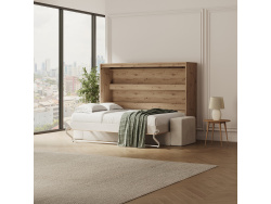 SMARTBett 140x200 Schrankbett Horizontal M2 (Tiefe 55cm) Wildeiche inkl. Sandgrau SOFA