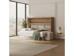 SMARTBett 140x200 Schrankbett Horizontal M2 (Tiefe 55cm) Wildeiche inkl. Sandgrau SOFA