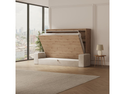 SMARTBett 140x200 Schrankbett Horizontal M2 (Tiefe 55cm) Wildeiche inkl. Sandgrau SOFA