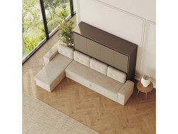 SMARTBett Murphy Bed 160x200 Horizontal M2 Anthracite (Depth 55cm)  with Corner Sofa Sand  Grey