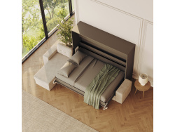SMARTBett Murphy Bed 160x200 Horizontal M2 Anthracite (Depth 55cm)  with Corner Sofa Sand  Grey
