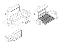 SMARTBett Murphy Bed 160x200 Horizontal M2 Anthracite (Depth 55cm)  with Corner Sofa Sand  Grey