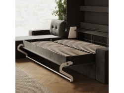 SMARTBett Murphy Bed 160x200 Horizontal M2 Wild Oak  (Depth 55cm)  with Corner Sofa Sand  Grey